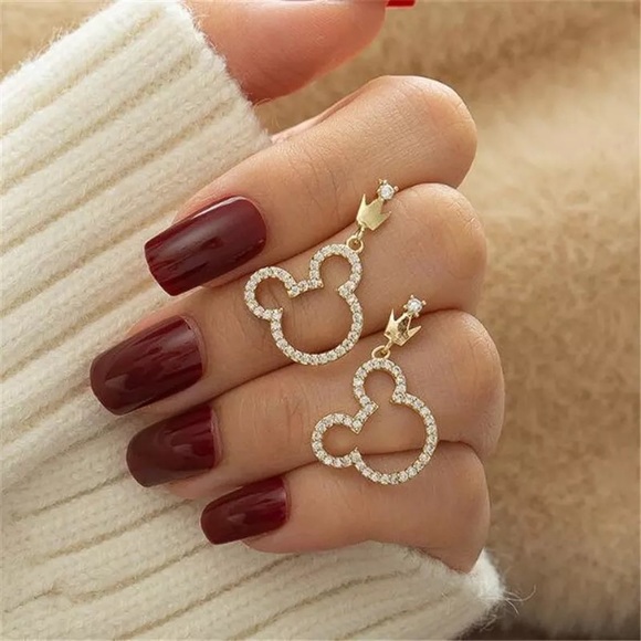 Mickey/Minnie Mouse Disney World Gold Diamond Cute Mini Dangle Gift Earrings - Picture 6 of 6